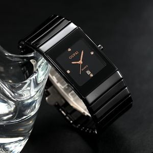 Andra klockor oupai Old Fashion Black Ceramic Rectangle Watch Men Business Ultra Thin Classic RA80030DO Waterproof Anti Scratch Wrist 230714