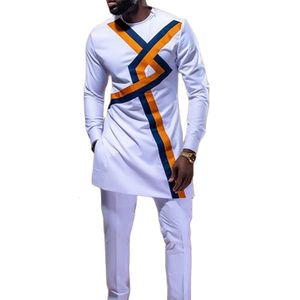 Men's Tracksuits 2 Piece Men Suit Set Solid Color Casual Shirt Top Pants Two-piece Suit African Ethnic Style Mens Fashion Outfit Home Party M-4XL 230713
