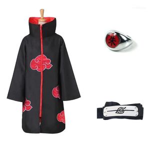 Anime Kostümleri Uchiha Itachi Cosplay Kostüm Hendek Akatsuki Ploak Robe Ninja Set Yüzük Kafa Bandı Cadılar Bayramı