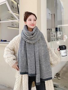 Sciarpe 2023 Inverno Donna Sciarpa Imitazione Cashmere A Righe Stile Preppy Lady Sciarpa Femme Mujer Pashmina Bufanda Avvolgere Scialle Spessa Stole