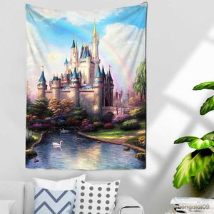 Tapestries Dome Cameras Castle Illustrations Tapestry Landscape Wall Hanging Bohemian Painting Style Mandala Kawaii Girls Room Home Decor R230714