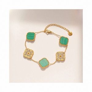 Guld agatskal Mor-till-pärlemor Fashion Classic Four Leaf Clover Charm Armband Bangle Chain 18K för Womengirl Wedding Mother 'Day Jewelry WOM N0SJ#