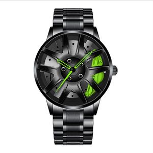 Creative Special 3D Hollow Out Design Wheel Quartz Mens Watch Продажа повседневных личностных часов для модных стальных групп WR3049