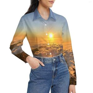 Kvinnors blusar Hehuan Mountain Blus Sunset Print Trendy Design Kvinnor Långärmad klassiska skjortor Summer överdimensionerade kläder