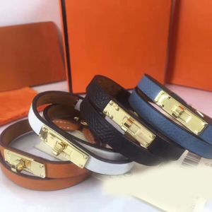 popular brand jewerlry double strap genuine leather bracelet for women size 16-17