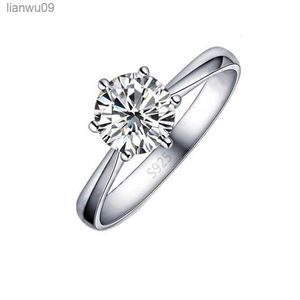Elegant Classic Real 925 Sterling Silver Finger Rings Jewelry Crystal Cubic Zircons 6 Claws Women Wedding Anillos L230704