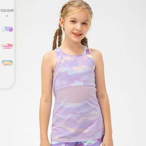 Colete esportivo feminino com máscara de malha de duas peças falsa regata Ebb Dance Training Top infantil Running Fitness Suit