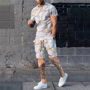 Men's Tracksuits Summer 3d Men's Full Body Printed T-Shirt Set Casual Fashion Luxury Style Full Set Of Clothes Street Wear Drawstring Shorts 230714