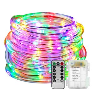 LED Rope Lights Battery Operated Waterproof 33ft String Lights with Remote Timer Firefly lights 8 Mode Dimmable Fairy For Outdoor188P