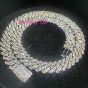 Collane con ciondolo Pronto per la spedizione 925 Gioielli hip-hop raffinati in argento Collana cubana Iced Out 14mm Moissanite Chain Bling VVS Diamond Cuban Links