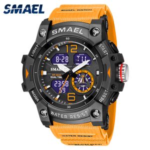 Smael Sport Watch Men Alarm Chronograph Clock Stopwatch LED DATE-DAUL DUAL TIME ZONE Waterfrof 5Bar Meriart Men's Watches 8007