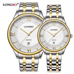 Longbo Moda Marka İş Tarzı Beyefendi Reloj Sıradan Paslanmaz Çelik Kuvars Saatler Su Geçirmez Çift Bilek Swatches 5001223E