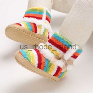 Athletic Outdoor Newborn Winter Cute Girls Shoes Kids Walking Boots Rainbow Ankle Baby Shoes Comodo Soft Newborn warm knited Short Boots x0714