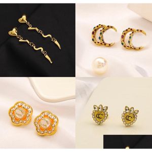 Stud 18k Gold Plated Women Esinger Studs Brev Rostfritt stål örhängen Pearl Small Crystal Rhinestone Wedding Party Fashion Drop D DH42W