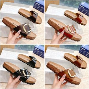 Boston Slippers Мужчины Женщины Madrid Big Buck Designer Designer Cork Cowhide Fashion Gizeh Big Buckle Slippers Размер 35-45