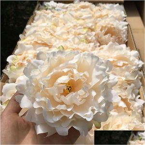 装飾的な花の花輪50pcs高品質のシルクペオンフラワーヘッドパーティー装飾人工シミュレーションキャメリアローズD dhxco