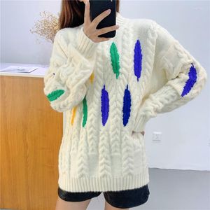 Women's Sweaters Feather Embroidered Loose Long Pullover Oversized Sweater 2023 Fall Winter Lazy Oaf Woman Korean StyleLong