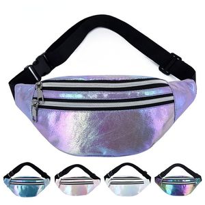 Bolsas de cintura Holográfica Fanny Pack Bolsa de holograma Laser PU Beach Travell Banana Hip Bum Zip Waistbags Women Belt for Party Travel 230713