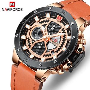 NAVIFORCE Mens Orologi Top Brand di Lusso Al Quarzo Oro Orologio Da Uomo In Pelle Militare Impermeabile Sport Orologio Da Polso Relogio Masculino249g