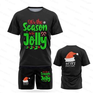 Conjunto de camisetas masculinas de Natal 2023 com estampa de letras de marca Papai Noel árvore Western Holiday Kids Top shorts