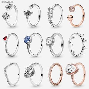 925 Sterling Silver Rings For Women Original Crown Heart bone Engagement Wedding Rose Gold Crystal Ring Luxury Jewelry L230704
