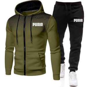 Herrspårar 2023 Nya vintermän slitage mäns tryckta hoodie set ull zipper tröja casual sportbyxor mäns slitage z230720