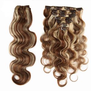 Indiskt mänskligt hår 4/613 Yirubeauty 120G 70G Body Wave Clip i hårförlängningar 10-30-tums pianofärg