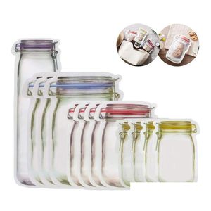 Sacos de armazenamento 320 pçs Portable Mason Jar Zíper Reutilizável Snack Saver À Prova de Vazamento Sanduíche de Alimentos Bom Para Viagens Drop Delivery Home Garde Dhtvu