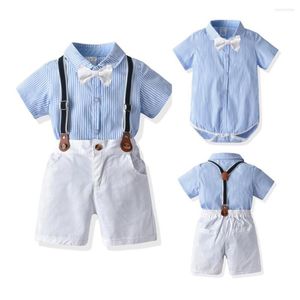 衣料品セット生まれの男の子紳士の誕生日服スーツコットンストライプパーティードレスボウノットベルトパンツ幼児用ギフトセット