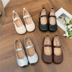 Dress Shoes Silver Mary Jane Shoes For Women Chic Retro Designer Ballet Flats Buckle Strap Leather Casual Loafers Cute Square Toe 230713
