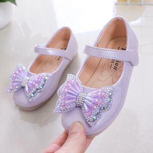 Sneakers Girls Nasual Shoes Princess Baby Sequin Bow Flate Fashion Performance Leather 2023 Summer Summer H155 230713