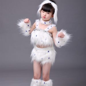 Śliczne białe kostiumy tańca dla dziewcząt dla zwierząt kostiumy ubrania przedszkola dla dzieci kostium zwierzęcy 242q