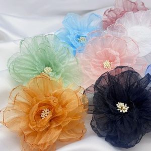 Dekorativa blommor 1st Camellia Rose Chiffon Fabric Artificial Flower Head For Wedding Dress Clothing Decoration Huvudbonad