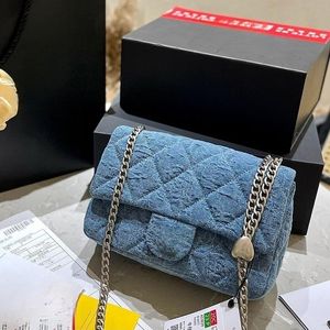 luxurys handbags Mini Flap Handbag Bag shoulder bag Rose Blue Denim Canvas Heart Adjustment Silver Chain Strap Shoulder Back Designer Women Luxury Bag