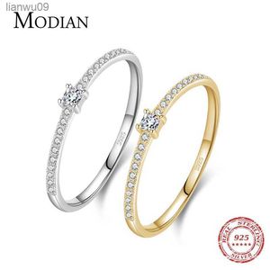 MODIAN 2021 REAL 925 Sterling Silver Simple Square Clear CZ Charm Gold Color Finger Rings for Women Wedding Engagement SMycken L230704