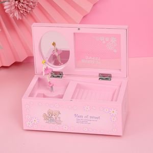 Jewelry Music Box Classic Rotating Dancer Ballerina Piano Pink Clockwork Plastic Girls Hand Crank Music Mechanism Christmas Gift Y211229