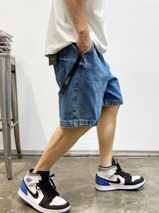 Mäns jeans japanska streetwear trendig lös rak denim shorts män kläder sommar haruku vintage hög kvalitet casual man