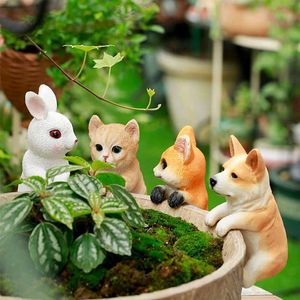 Decorações de jardim Simulação moderna Cão Gato Coelho Resina Enfeites de vaso de flores Estatuetas de parque de pátio Decoração de jardim Varanda Móveis Artesanato L230714