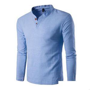 Męskie koszulki T-shirty T Shirt Men Men Slim Fit THE LONG SLEEVE SIDY T-shirt lniana koszulka swobodna górna bluzka Dostawa odzież męska c dhy3m