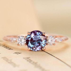 Cluster Rings Beautiful 925 Sterling Silver 6mm Color Change Stone Grown Lab Alexandrite Ring Engagement Wedding For Women Gift