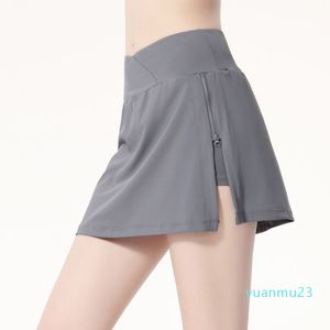 Lu Women Sports Yoga kjolar Träning Shorts Zipper veckad tennisgolfkjol Anti Exponering Fitness Kort kjol med Pocket212