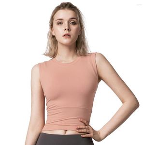 Camisas ativas para mulheres Yoga Tank Tops acolchoadas para fitness Nylon sólido magro Workout camisa sem mangas Running Gym Sports Underwear Crop