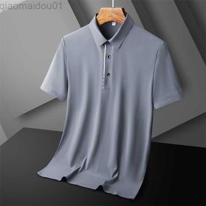 Camisetas masculinas Summer Ice Silk Button Polo Shirt Men de alta qualidade Plus Size Tops de manga curta Respirável Business Polos Men's Casual T-shirt L230713