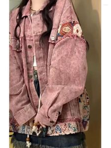 Kadın Ceketleri Sen tarzı niş tasarım retro yıkanmış eski patchwork denim ceketi ilkbahar ve sonbaharda gevşek bağlantı