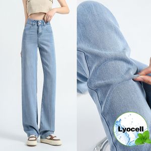 100% lyocellkvinnor Jeans Summer Thin Ice Silk Draping Baggy Wide Leg Y2K Denim Pants High Quality Fashion Korean Female
