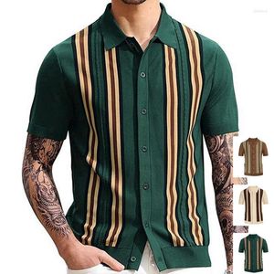 Polos Polos Spring Lato Patchwork Dzianin Polo Shirt Mężczyznę swobodny obracanie przycisk kołnierza szczupły t-shirt z jedwabiu lodowatym Kardigan Vintage Cardigan