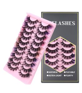 Handmade Reusable Colored Eyelashes Extensions Naturally Soft Light Thick Curled Mink Fake Lashes with Color Full Strip Lashes