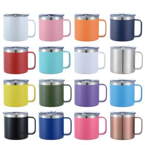 UPS 14oz rostfritt stål sublimering tumbler med lock handgrip dubbel vägg vakuum isolerad kopp vin tumblers kaffemuggar vatten kopp