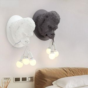Luminária de parede gorila de resina de designer nórdico para cabeceira de quarto aisel criativo simples led industrial decoração de casa aparelho de iluminação