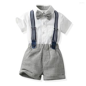 Kläder sätter sommar baby småbarn pojke gentleman kläder set kort hylsa skjorta toppar spännings shorts avslappnade kläder födda pojkar påskkläder